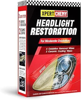Headlight Restorer Kit,Fast-2 Step Process Headlight Restoration Kit for Removing The Moderate Yellowing, Haziness, and Oxidation.It Provides with The Best Protection 18 Months.