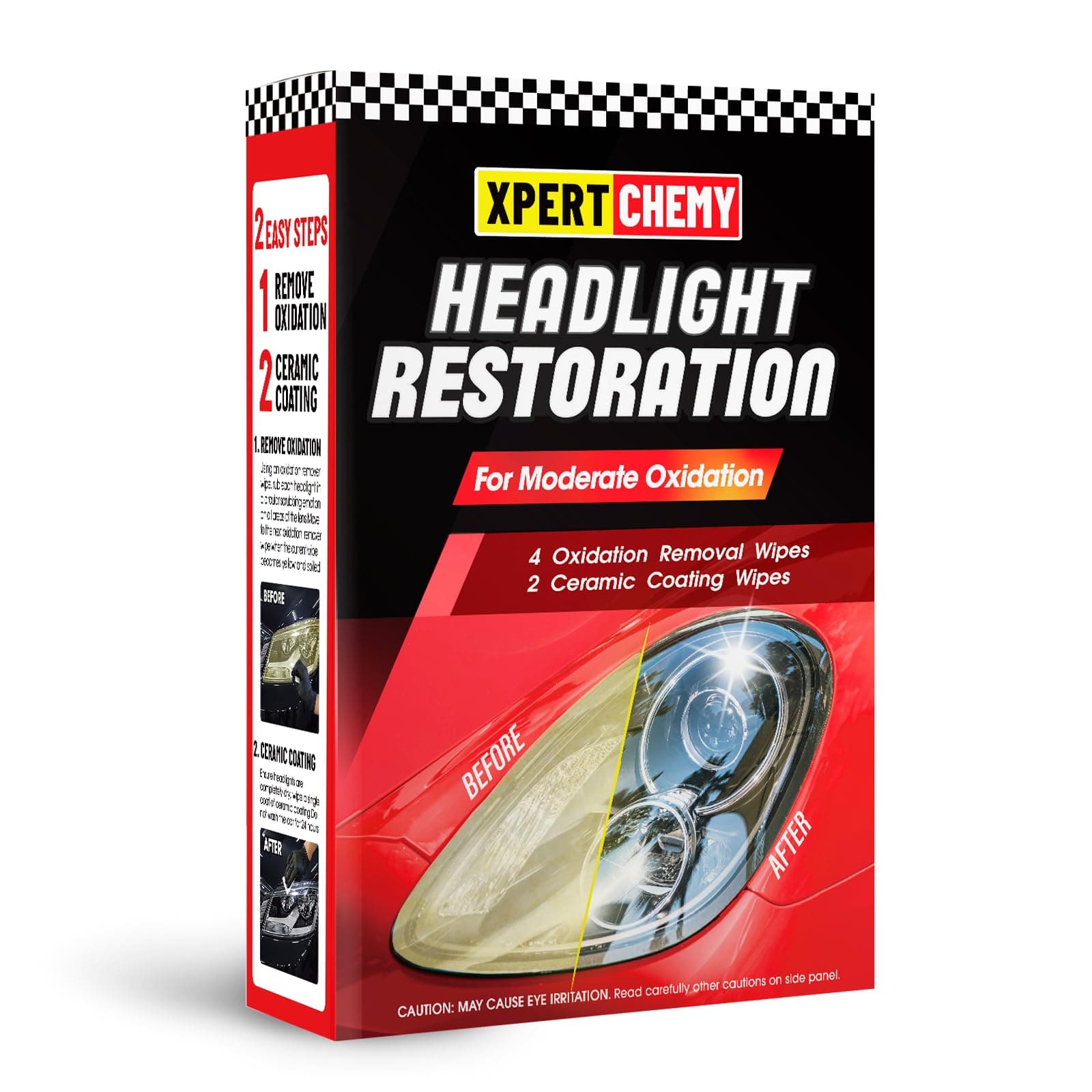 XPERTCHEMY Headlight Restorer Kit,Fast-2 Step Process Headlight Restoration Kit for Removing The Moderate Yellowing, Haziness, and Oxidation.It Provides with the Best Protection 18 Months.