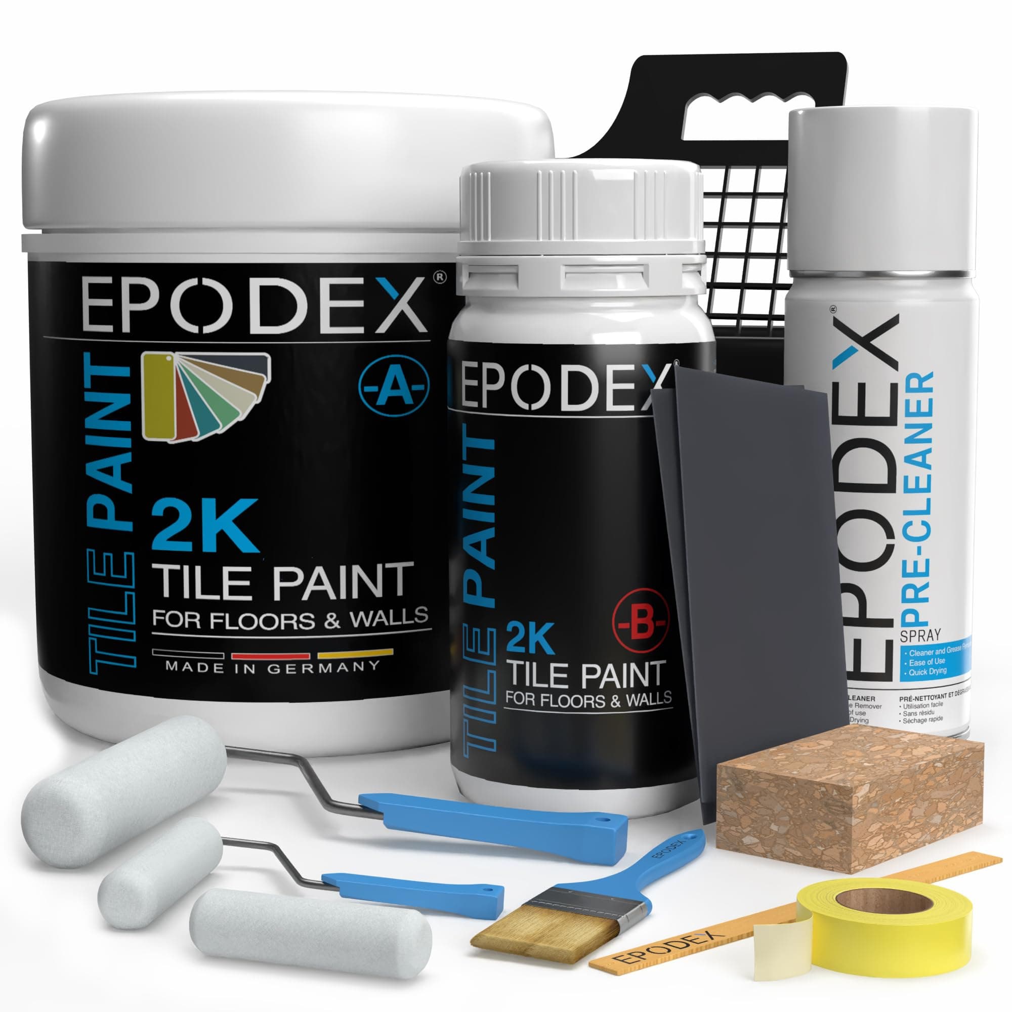 EPODEX 2K Tile Paint for Bathroom, Kitchen & More with Accessories, Abrasion-Resistant, Waterproof, For Floor & Wall Tiles, 1.8kg - 7m² for 2 coats - Azure Blue