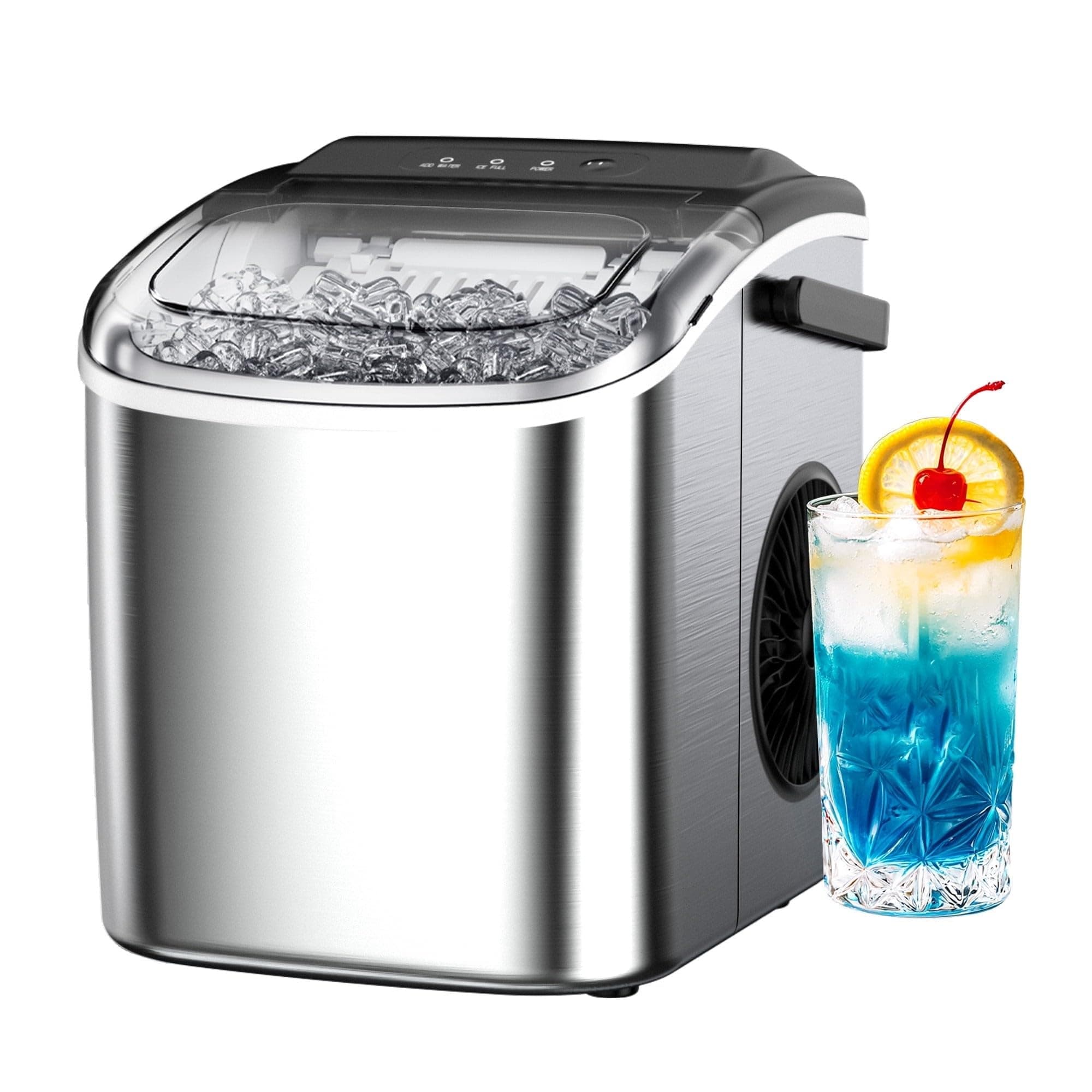26 lbs/24H Countertop Ice Maker Machine,One-Button Operation,9 Bullet-Shaped Ice in 6 Min, Auto-Cleaning