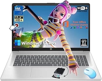 HP 17 Touchscreen Laptop Business - Ms Office & DVD Drive • 17.3-inch HD+ Display • Intel 7-150U CPU • Backlit Keyboard • Numeric keypad • Copilot • Wi-Fi 6 • Win 11 pro (32GB RAM | 1TB SSD)