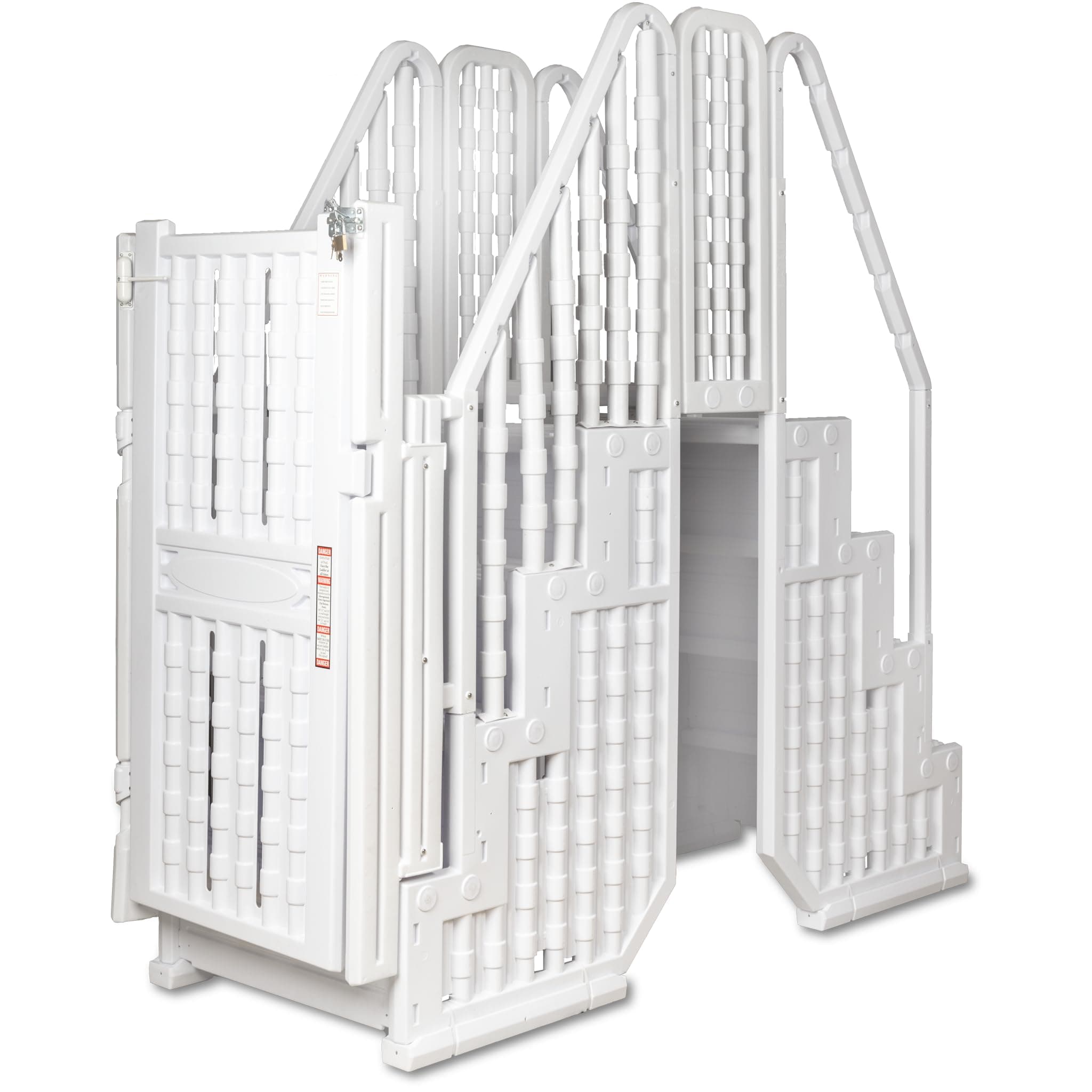 Poolzilla Premium Pool Step Ladder Set for Above Ground Pools - Full Entry-Exit Pool Ladder System with Crossover Bridge, and Lockable Gate - for 48’’ to 54’’ in. Above Ground Pools