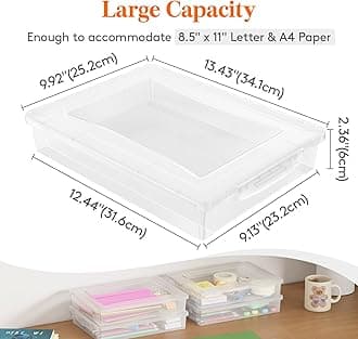 Lifewit 8 Pack Plastic Multi-Purpose Storage Box with Latching Lids, Clear A4 Paper Storage, Classroom Organization, Storage Containers for Board Game, Craft, Document, Magazine, Art Supplies
