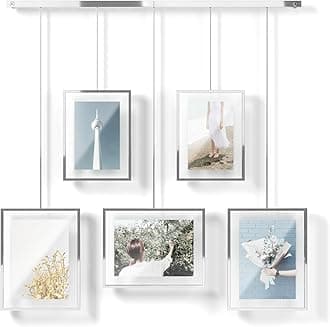 Umbra Exhibit Picture Frame Gallery Set Adjustable Collage Display for 5 Photos, Prints, Artwork & More (Holds Two 4 x 6 inch and Three 5 x 7 inch Images), Normal, Chrome