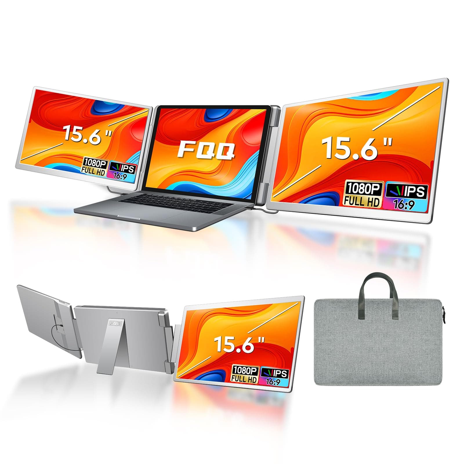 - 15.6" Laptop Screen Extender, Left Screen 360° Flip Triple Screen Monitor Extender, FHD 1080P IPS Portable Travel Monitor Display, fit for 12-18.5" Laptops, Compatible with Windows and MacBook-S10