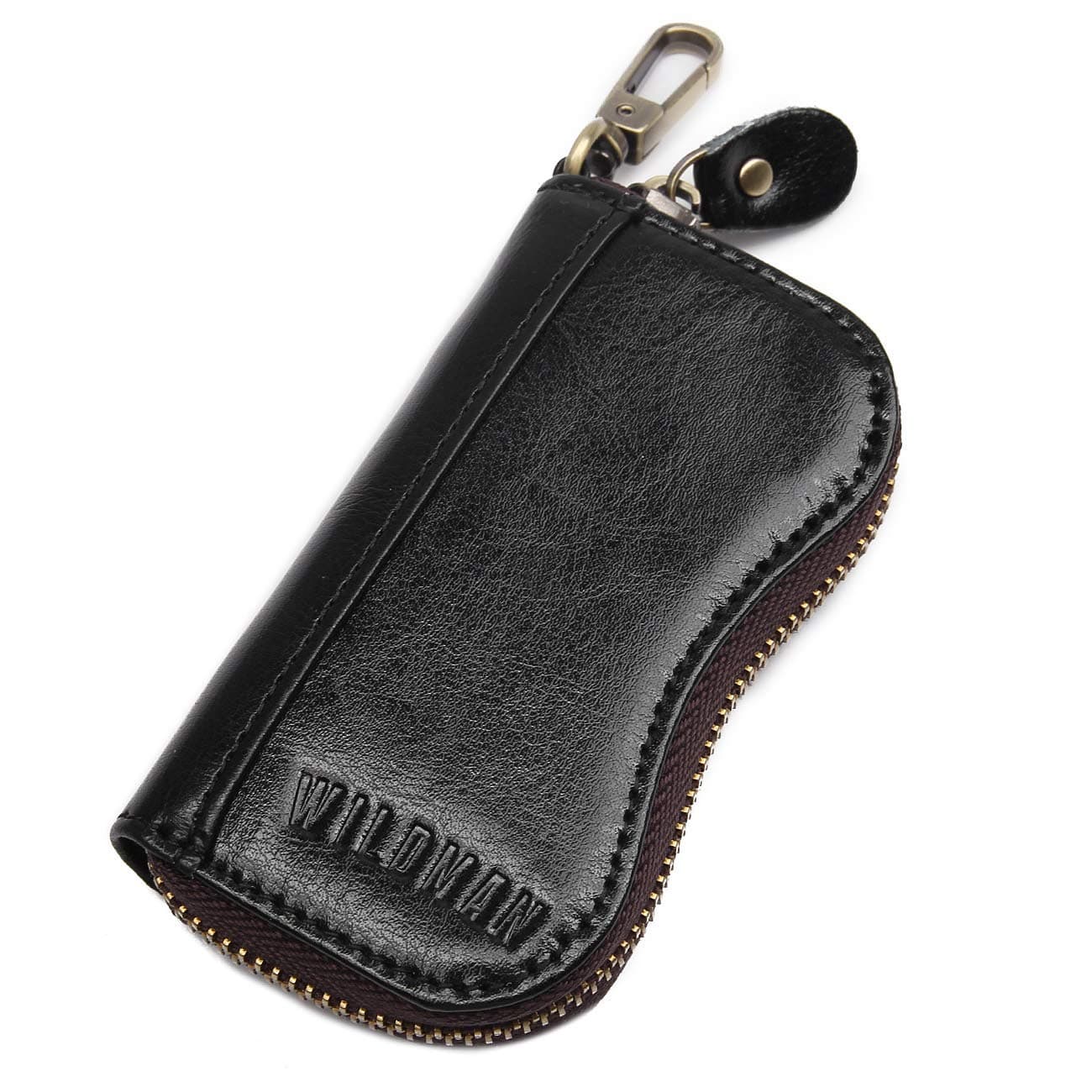 Leather Key Holder - Holds 6 Keys, Car Key, Secure Zip with Leather Toggle (black)