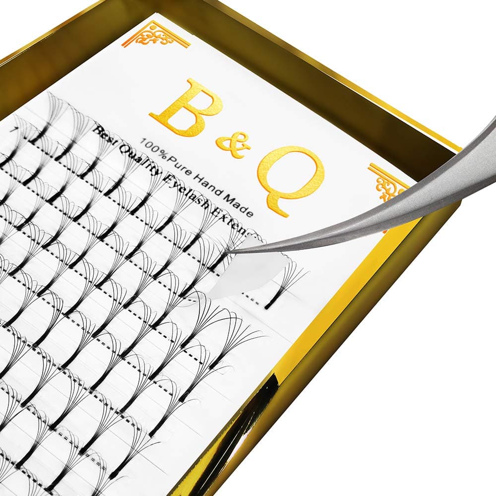 Premade Volume Eyelash Extensions 6D-D-0.10-14 Long Stem Premade Fans Eyelash Extensions 6D Premade Volume Fans .07 .10 Pre made Fans 9 to 18 mm Volume Lash Extensions C D Curl (6D-D-0.10,14 mm)