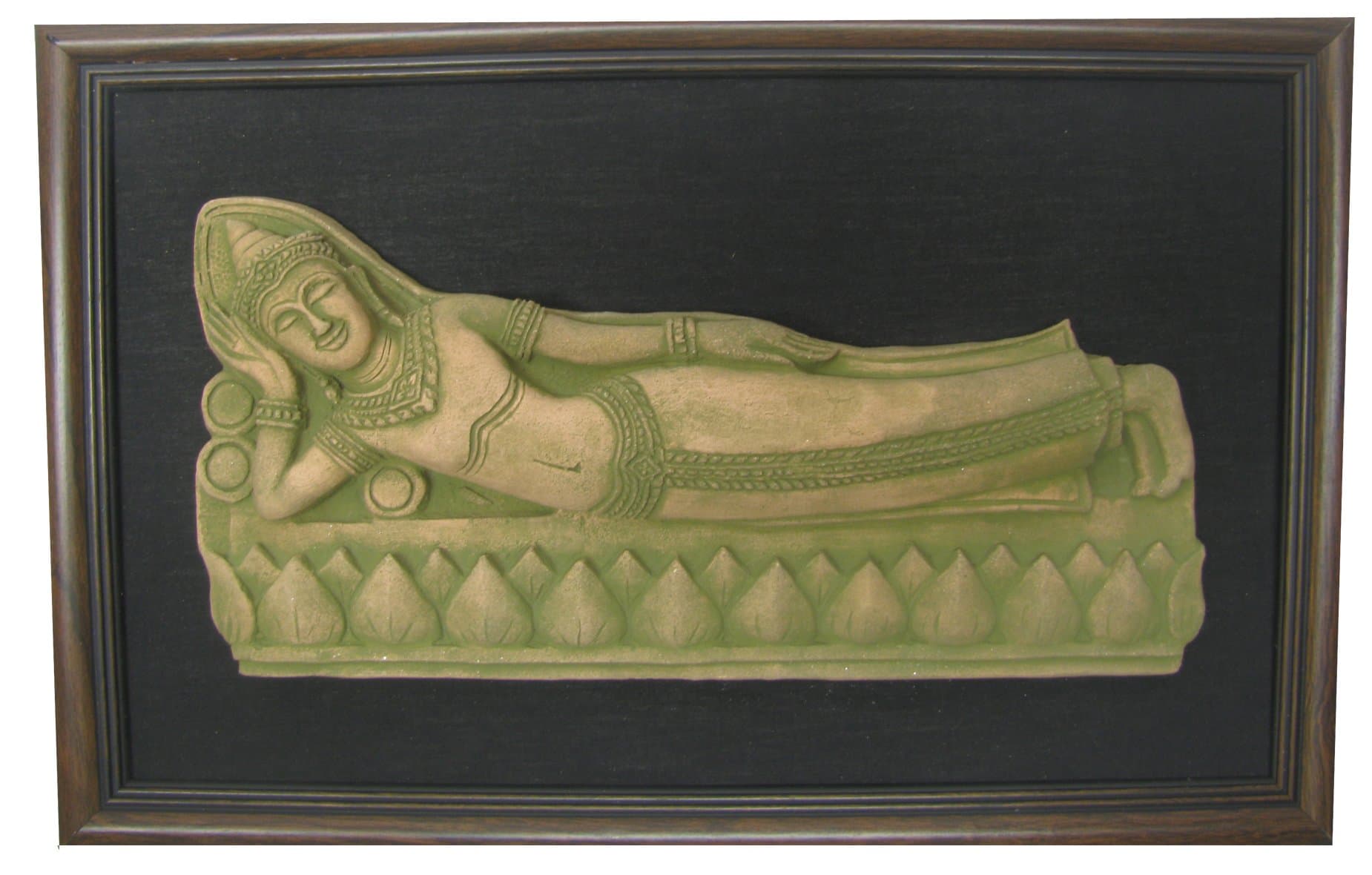 Exotic Antique 3 Dimensional Thai Reclining Buddha Sandstone Panel Wall Décor Bas Relief