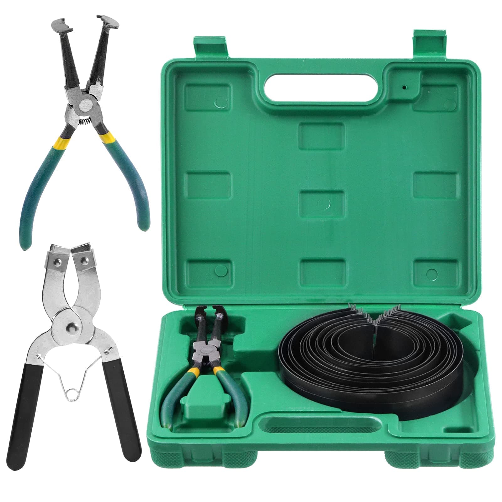 Glarks Auto Engine Piston Ring Compressor Tool Set - 15Pcs Including Pliers and 14 Piston Rings (62-145mm/2.44-5.71in) for Car Truck Engine Repair