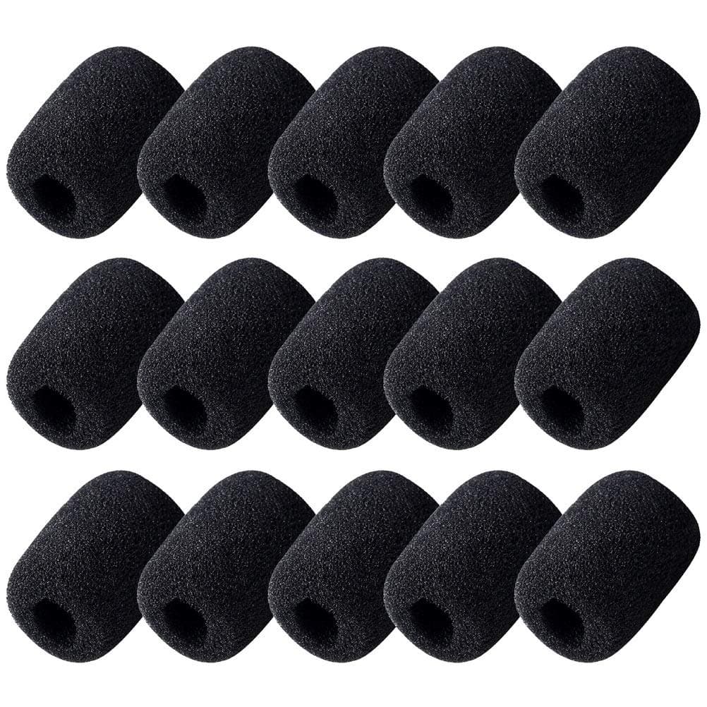 SUMAJU Wode Wode Shop 15 Pack Foam Microphone Windscreen, Headset Microphone Sponge Foam Cover Shield Protection (Black)