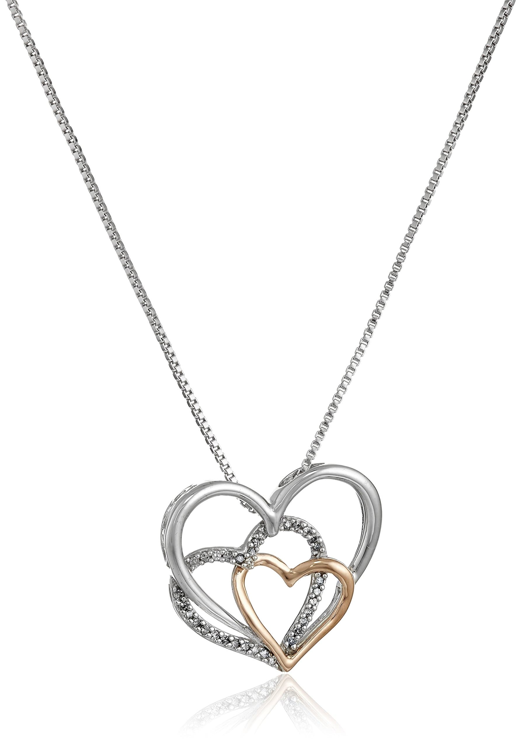Amazon Essentials Sterling Silver and 14k Rose Gold Diamond Accent Triple Heart Pendant Necklace,18", (previously Amazon Collection)