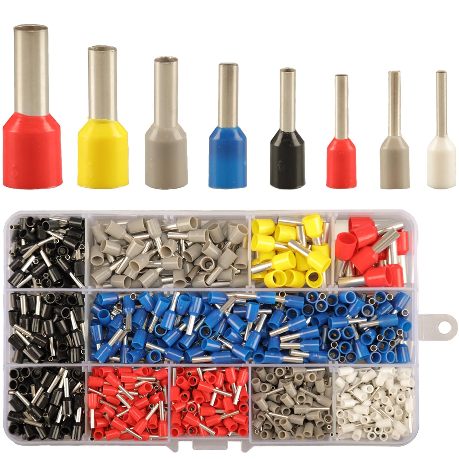 900pcs Wire Ferrules Terminals Kit, 8 types Ferrule Connectors Kit AWG 22-7, Pin Terminal Connectors Wire ferrule Assortment Kit, Wire Copper Crimp connector Insulated Ferrule Pin Cord End Terminal
