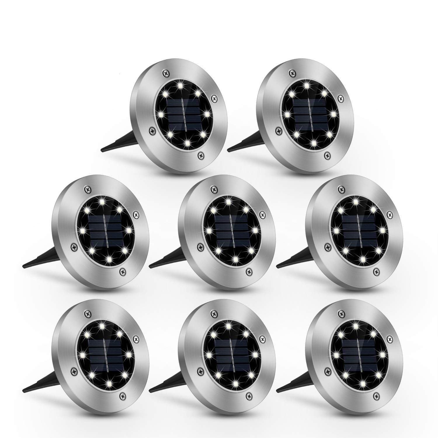 Solar Ground Lights, 8 LED Inground Solar Lights, Solar Powered Garden Lights for Outdoor Pathway Lawn Yard Patio Walkway Waterproof in-Ground Light- Bright White (8 Pack)