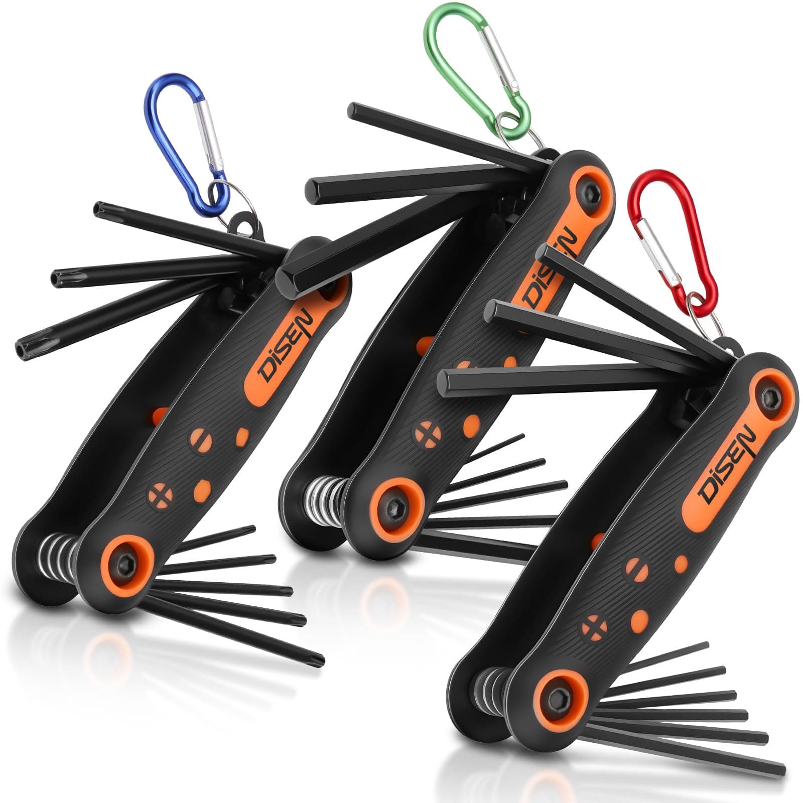 DISEN 25-Piece Folding Allen Key Set - 3-Pack SAE & Metric Hex Key, Torx Star Key Set, Portable Keyhook, Heat Treated Chrome Vanadium Steel Allen Wrenches