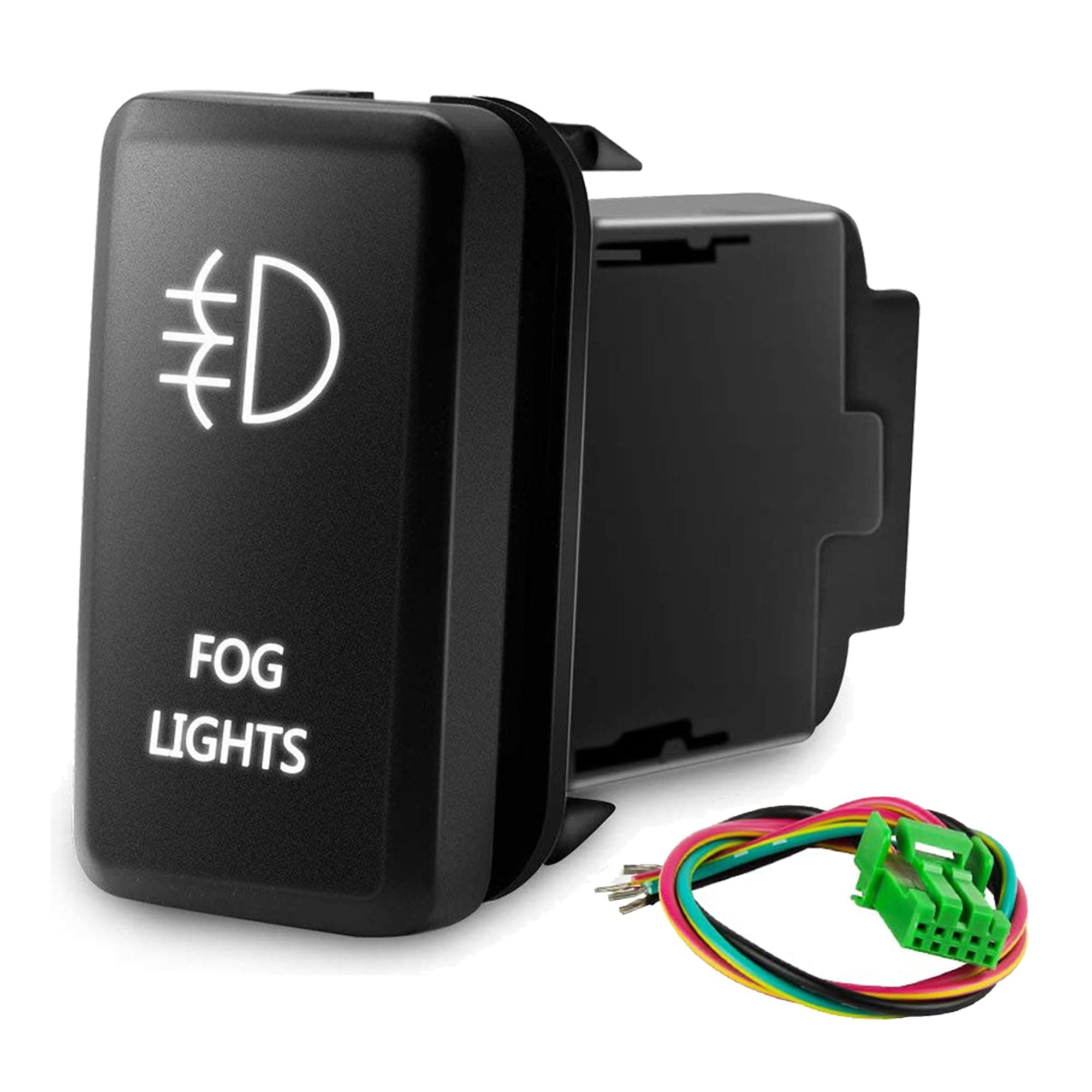 White Fog Lights Symbol Push Switch with Wiring Kit Replacement Compatible with Toyota (Surface Size 1.54 x 0.83 inches)