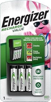 Rechargeable Aa And Aaa Battery Charger (Recharge Value) With 4 Nimh Batteries, Black, 50608, Maxi