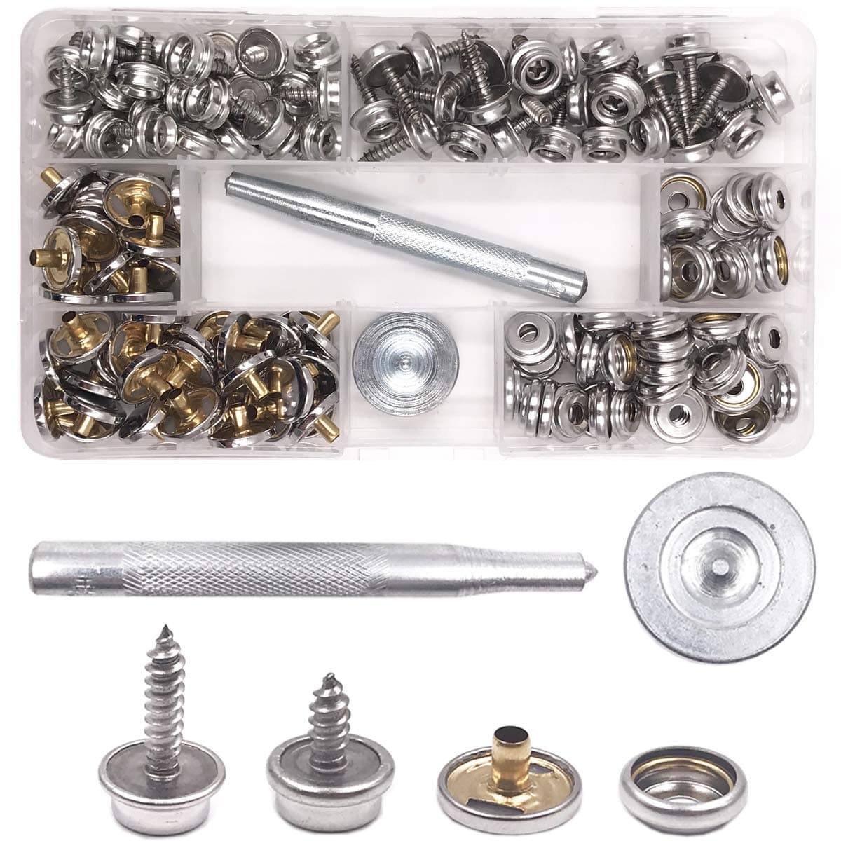 150 PCS(50 Sets) Canvas Snap Kit Tool, Upholstery Boat Cover Snap Button Grade 3/8" Socket Stainless Steel Boat Canvas Snaps with 2 Pcs Setting Tool for Boat Cover Furniture