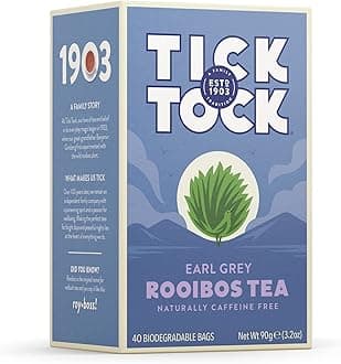 TICK TOCK TEAS Rooibos Earl Grey - Naturally Caffeine Free Red Bush Herbal Tea with Citrus Bergamot | Smooth, Low Tannin South African Tea Bags | Enjoy Hot or Iced - 3.5 Oz, 40 Count
