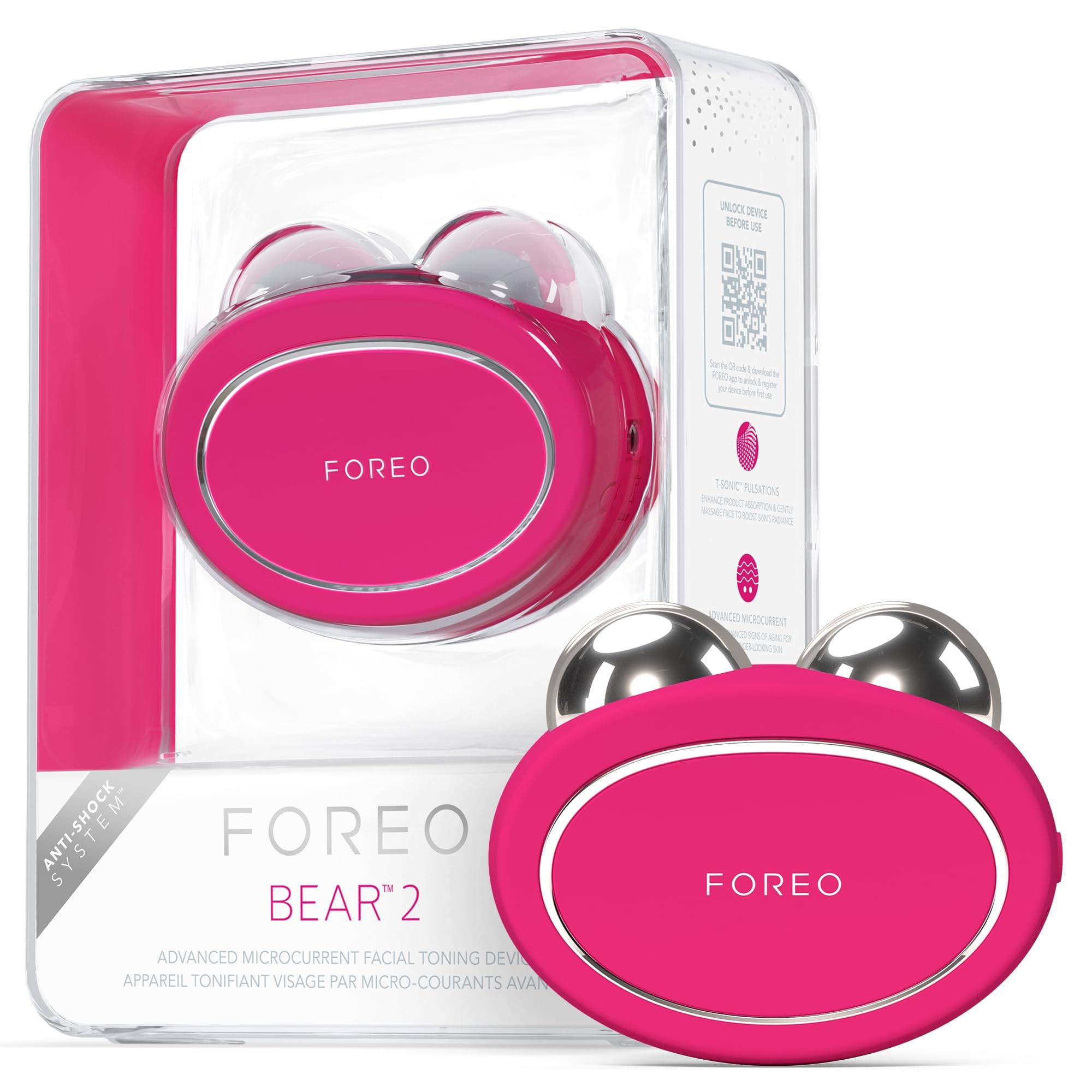 FOREO BEAR 2 Advanced Lifting & Toning Microcurrent Facial Device - Anti Aging Face Sculpting Tool - Instant Face Lift - Firm & Contour - Non-Invasive Skin Care Tools - Fuchsia