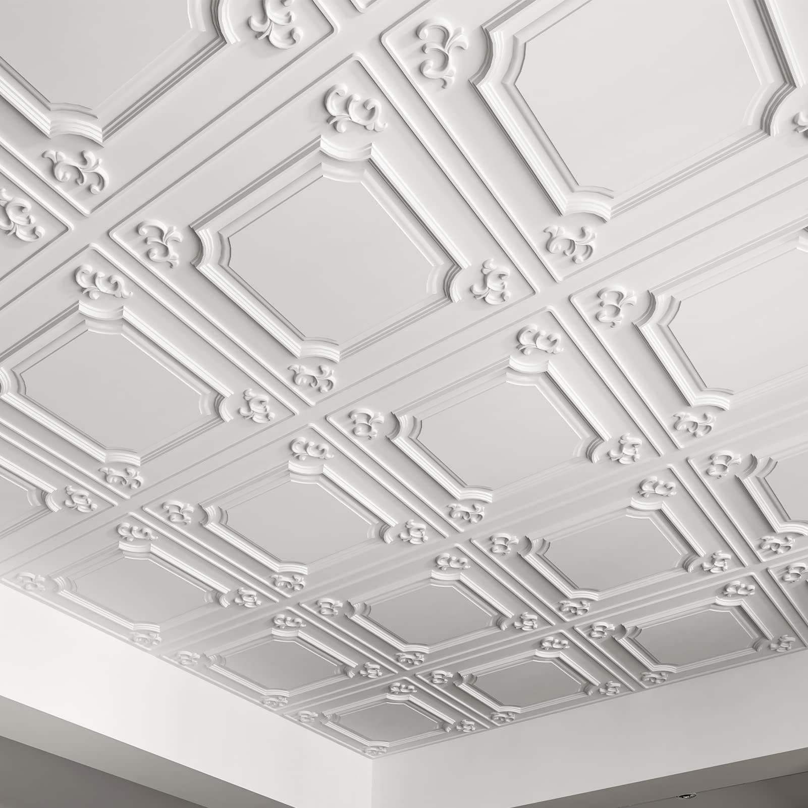 Art3d Drop Ceiling Tiles 24x24 in White (24-Pack, 96 Sq.ft), Wainscoting Panels Glue Up 2x2