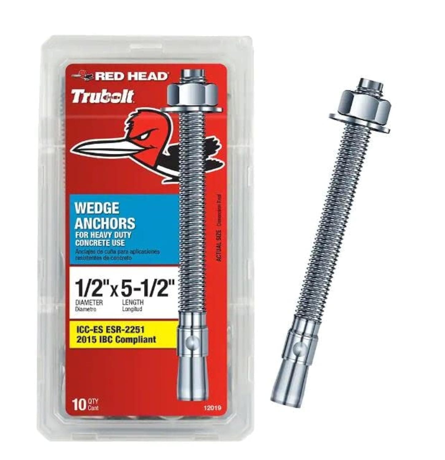 レッドヘッド 1/2インチ x 5-1/2インチ ウェッジアンカー 10CT