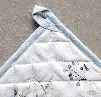 Maison d' Hermine Oven Mitt (19cm x 33cm) and Pot Holder (20cmx20cm) 100% Cotton Heat Resistant Set, Cooking, Baking, Grilling & Microwave, Ice Florals - Thanksgiving/Christmas