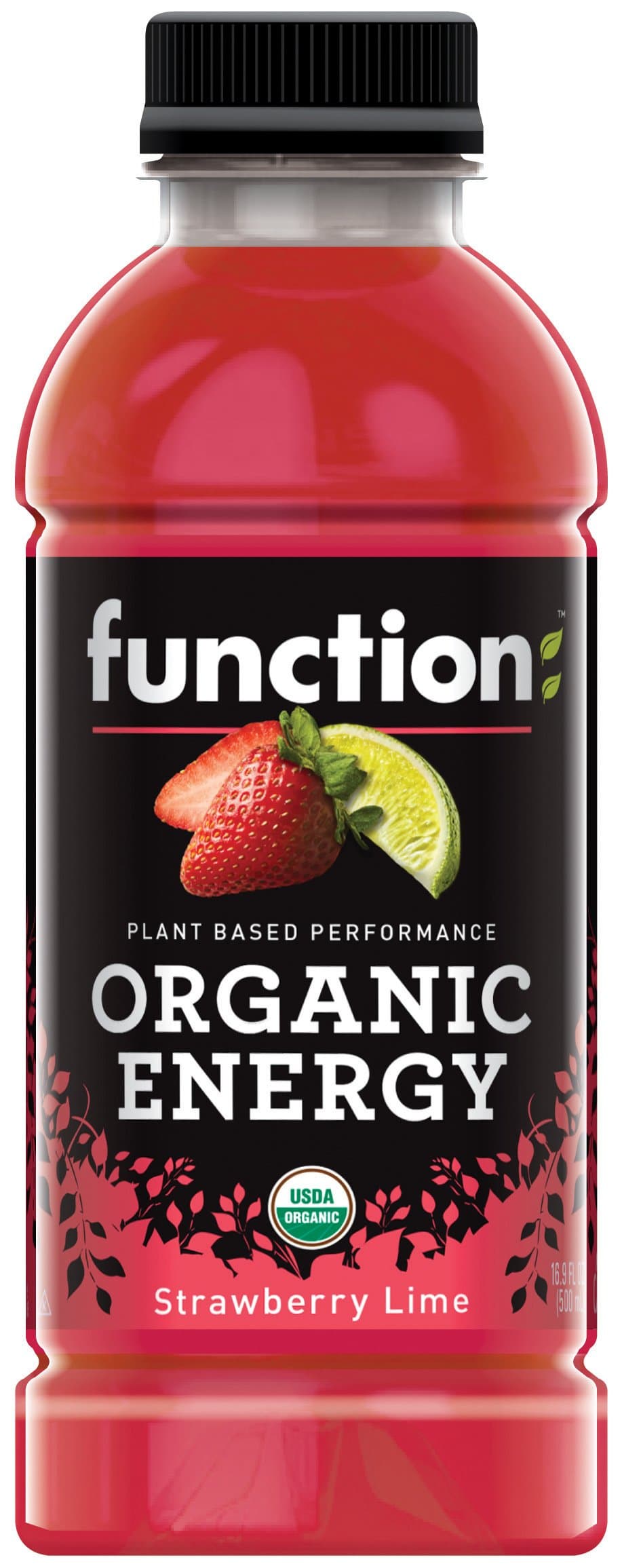 Function Organic Energy Drink | Plant Based Recovery + Hydration | Kosher + Allergen Free | Strawberry Lime, 16.9 Fl Oz (Pack of 12)