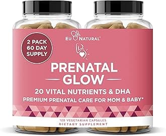 Glow Prenatal Vitamins for Women - 20-in-1 Prenatal Multivitamin with Folate & Vegan DHA - Supports Healthy Pregnancy, Fetal Development & Mom’s Comfort - 120 Vegetarian Capsules