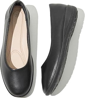 ShupuaWomen's Comfortable Black Leather Dress Ballerina Flats for Office and Work