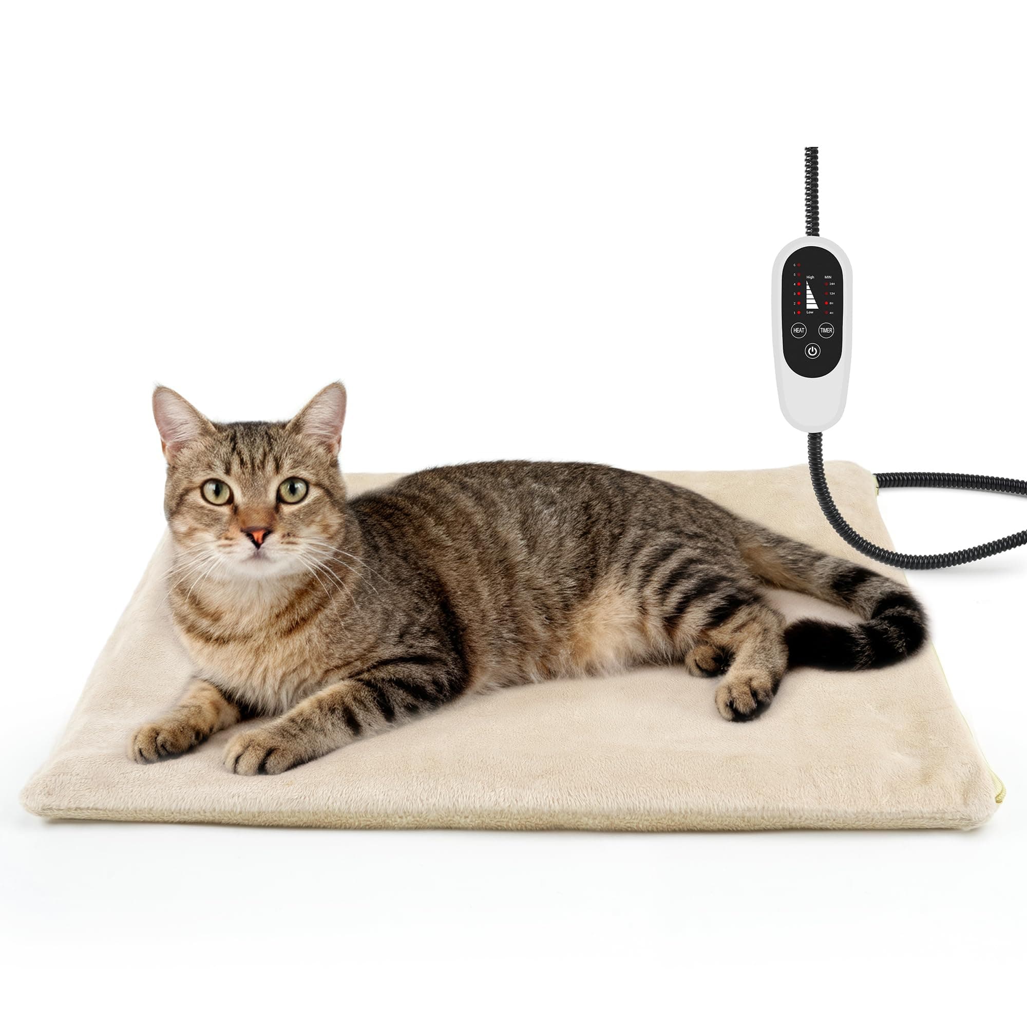 NICREW Polyester Pet Heating Pad with Auto Shut Off, Electric Pet Heated Bed Mat for Cats and Dogs, Temperature Adjustable, MET Safety Listed, 17.7 x 15.7 Inches, 55W (max), Beige