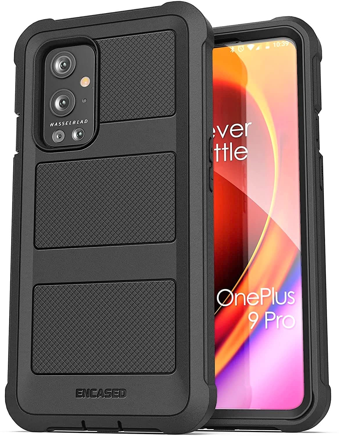 Encased Falcon Series Designed for OnePlus 9 PRO Case with Screen Protector, Shockproof Protective Full Body Phone Case (Black)