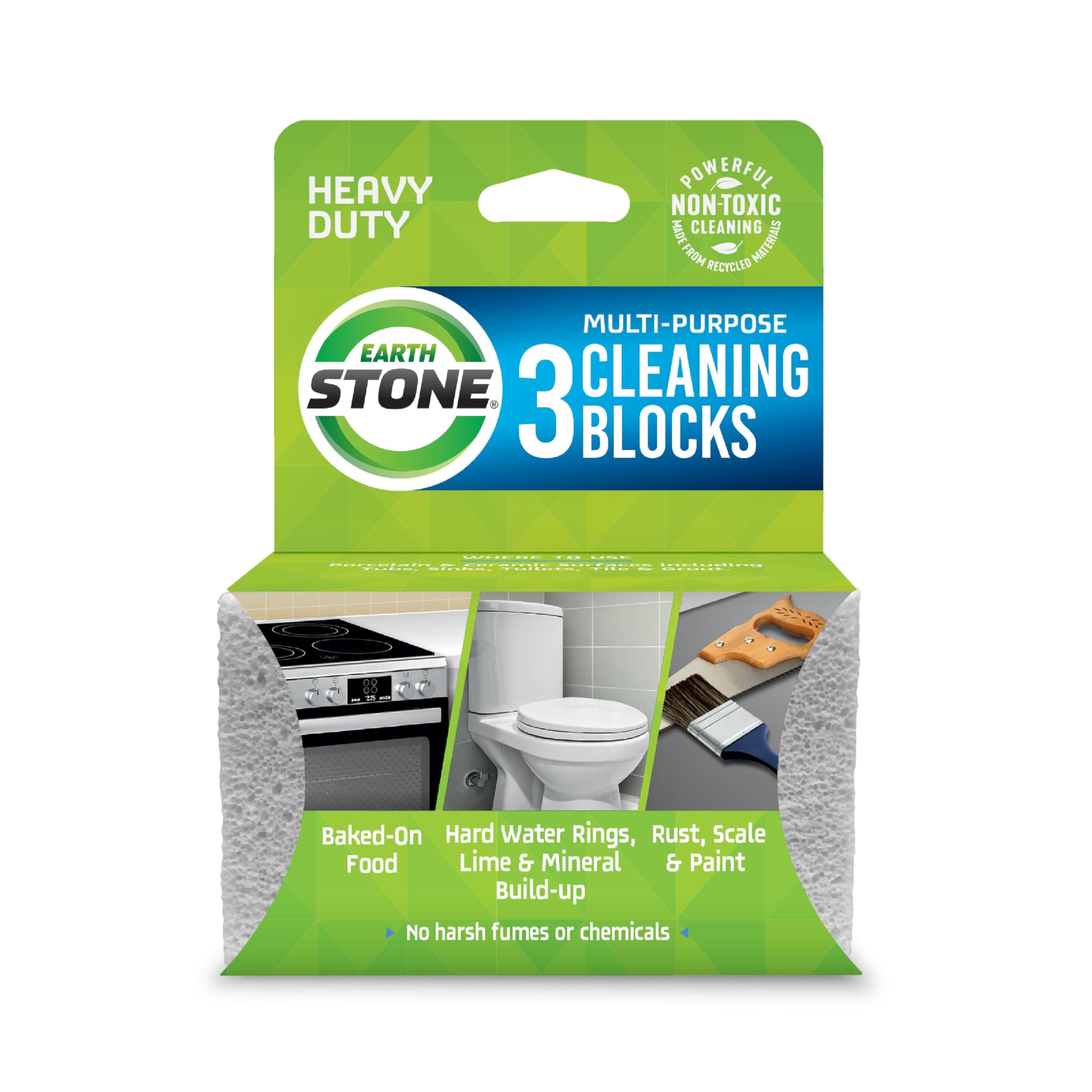 EarthStone Multi-Purpose Cleaning Block, For Kitchens, Bathrooms, Tools, and More, Made in the USA, 3-Pack
