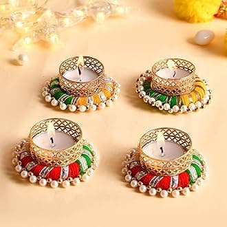 Ascension Set of 4 Peacock Designer Tealight Candle Holders for Side or Center Table Dining Room Christmas Lighting Home Decoration Diwali Gifts Navratri Dussehra Diya for Home Decoration (Design 3)