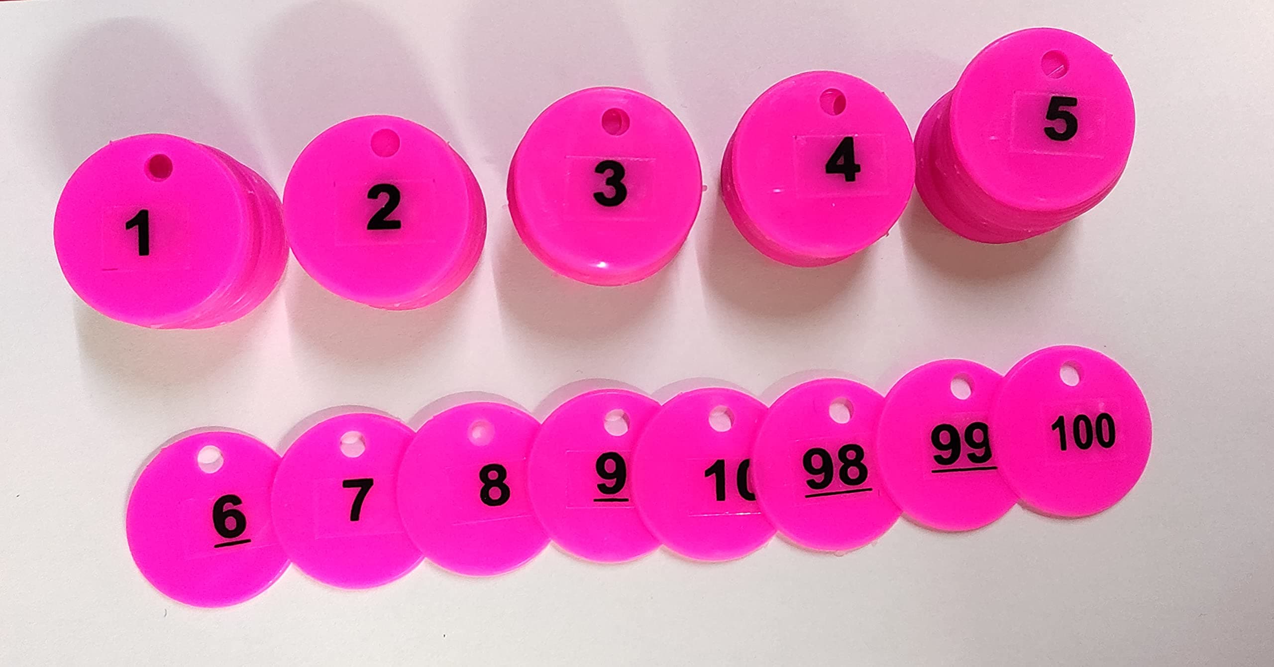 Morel Pink Plastic Round Shape Token Coin With Hole Use For Shop, Board Games, Stores, Casino, School|1 To 100 Numerical Coins. - 5 Years And Up