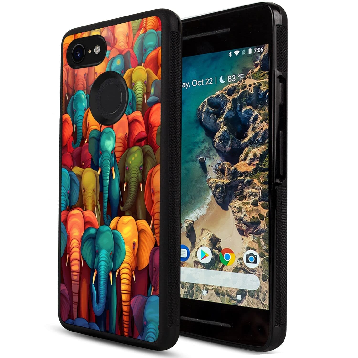 Phone Case for Google Pixel 3a with Elephant Designer Art12 Black Slim Rubber Frame Full Body Protection Cover Case for Google Pixel 3a Drop Protection