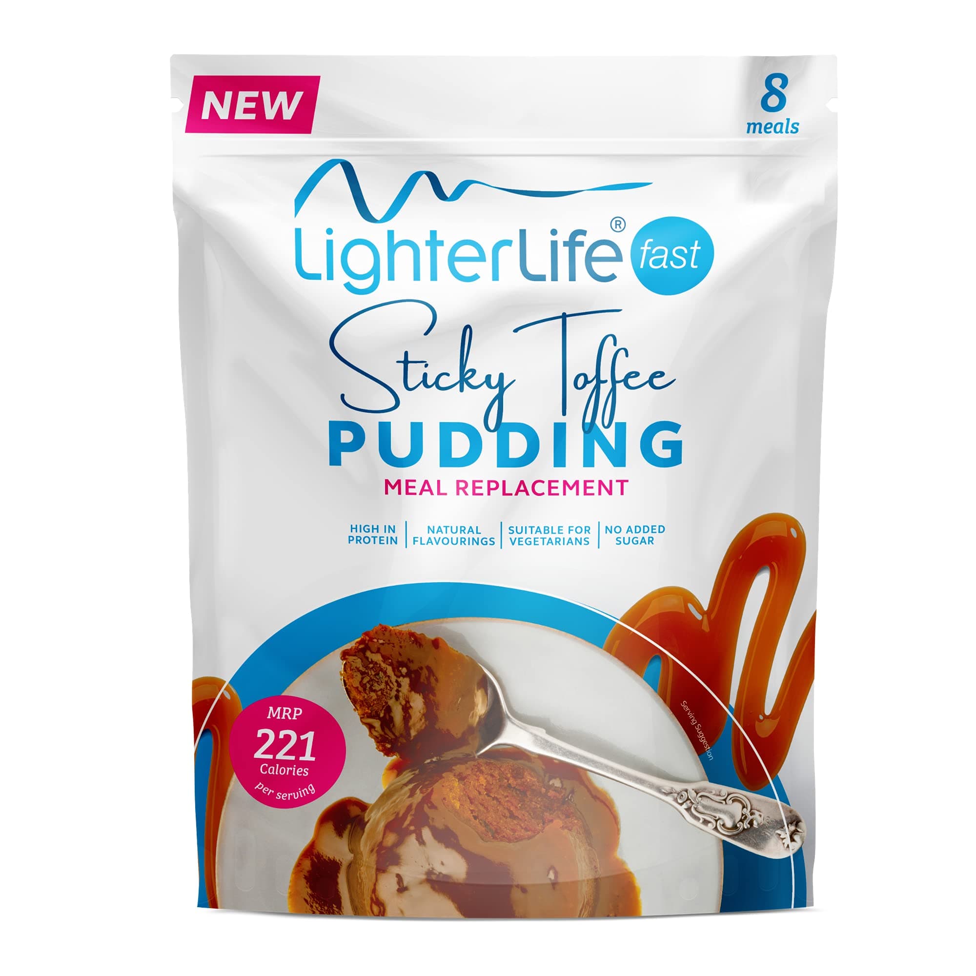 LighterLife Sticky Toffee Pudding, High in Protein, Meal Replacement Pudding, 8 Servings per Pack