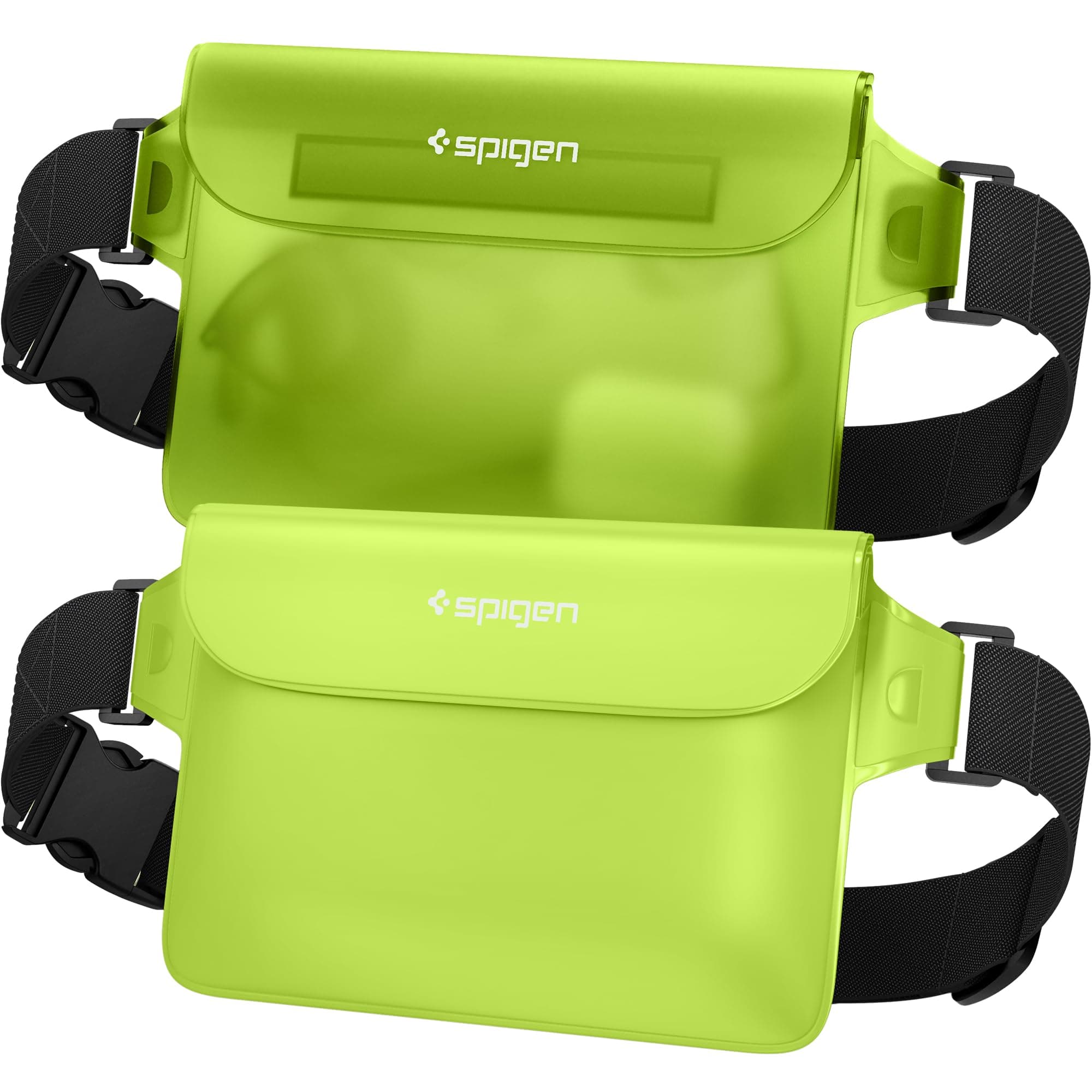 Spigen Aqua Shield Waterproof Pouch Bag A620 (2-PACK) Dry Bag with Adjustable Waist Strap for Beach Swimming Fishing Camping Canoeing Hiking Kayaking Paddle Boarding & Boating - Cactus Green [2 PACK]