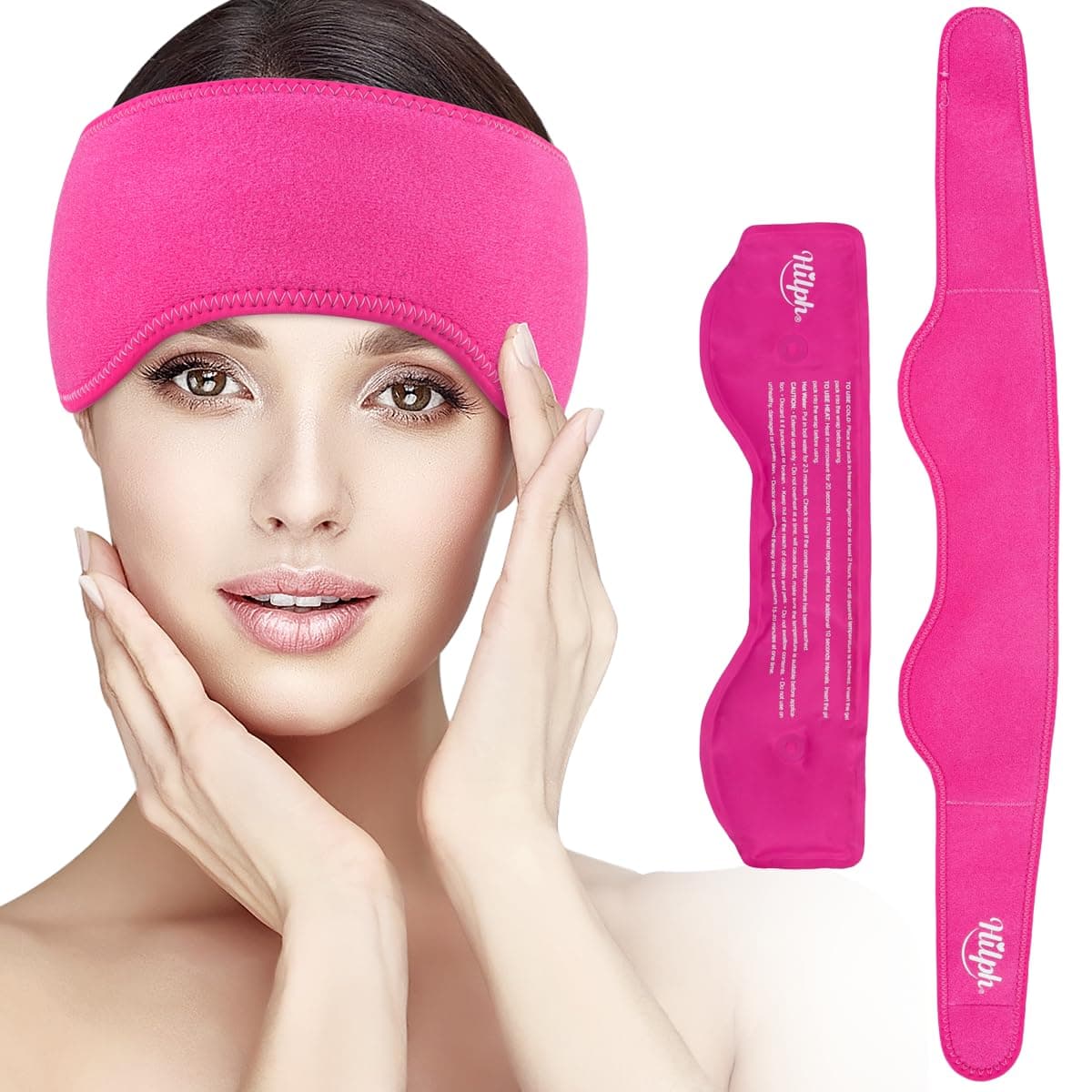 Headache Relief Ice Pack for Head, Hot Cold Compress Gel Ice Pack Head Wrap for Tension Headache, Chronic Migraine, Stress Relief, Menopause - Pink