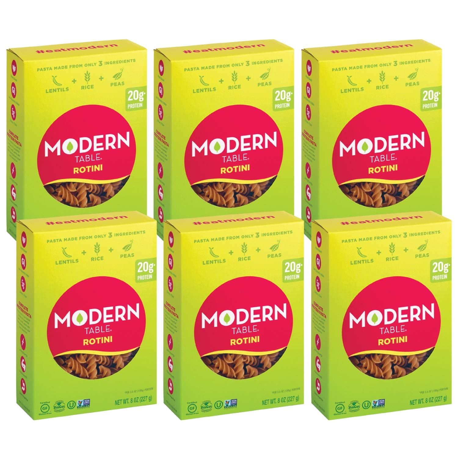 Modern Table Complete Protein Lentil Rotini Pasta, 6 Count, Gluten Free, No Artificial Preservatives