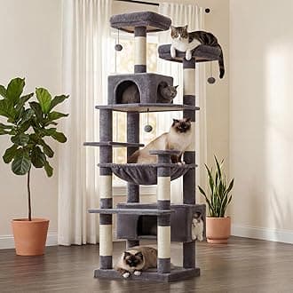 Large Cat Tree, 72 Inches Cat Tower for Large Cats, Cat Condo with Sisal-Covered Scratching Posts and Pads, 2 Padded Perch, Dual Condo and Basket for Indoor Cats-Dark Gray