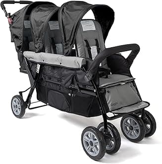 Gaggle by Foundations Compass 3 Seat Stroller | Triple Stroller for Infant and 2 Toddlers | Lightweight Tandem Triple Seater | Foot Brake | Shock-Absorbing All-Terrain Wheels | Easy Folding | Black