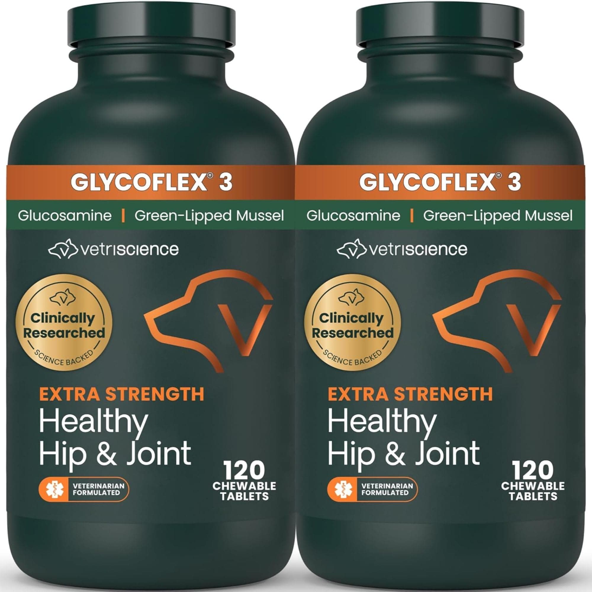 Glycoflex 3 Clinically Proven Hip and Joint Supplement for Dogs - Maximum Strength Dog Supplement with Glucosamine, MSM, Green Lipped Mussel & DMG - 2 Pack (120 Chewable Tablets Each)​