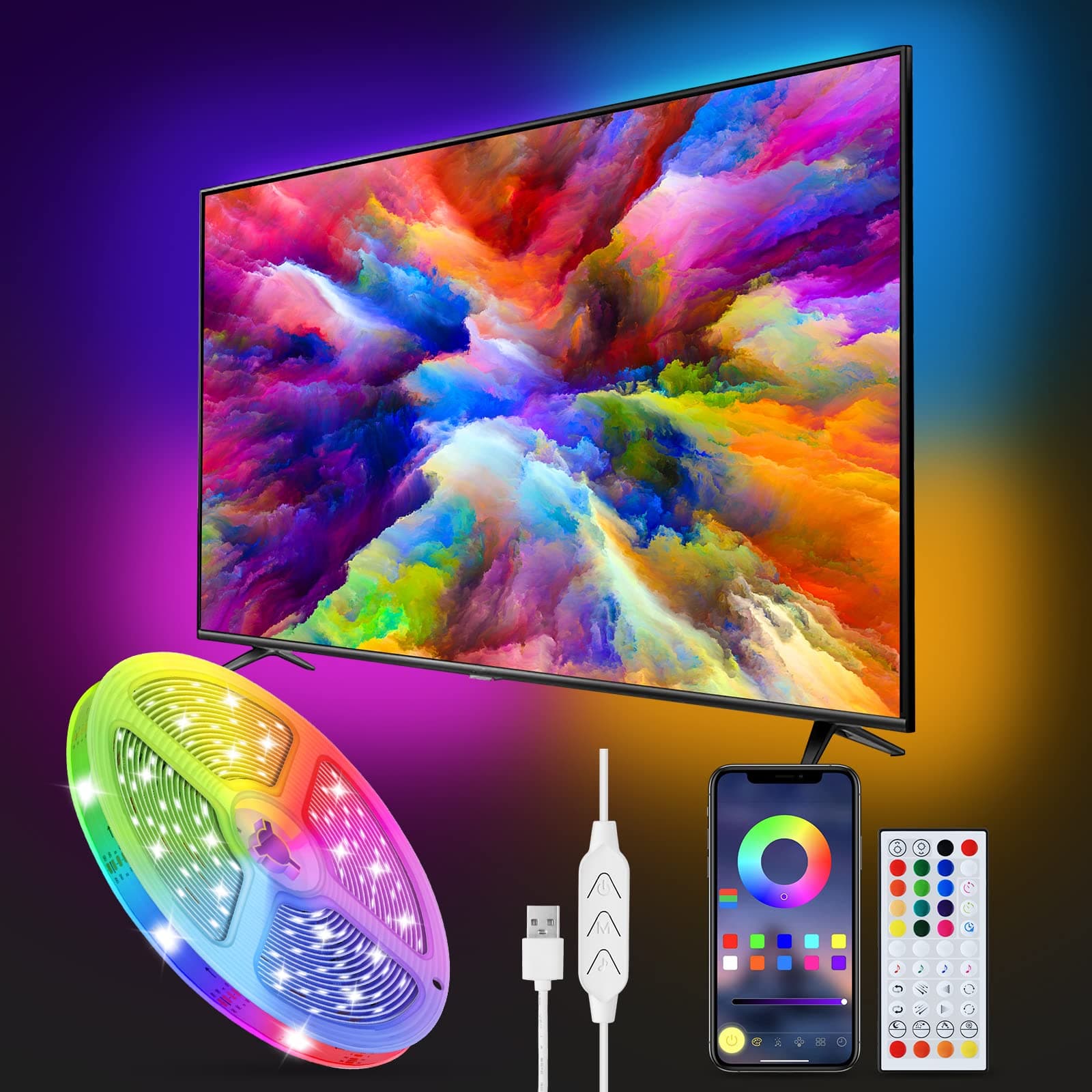 Led Strip Lights 5M Remote: USB Powered RGB Use IC Light Colour Changing and Music Sync Remote Bluetooth APP Control Dreamcolour Bright Color Lighting For Bedroom Room TV Backlight