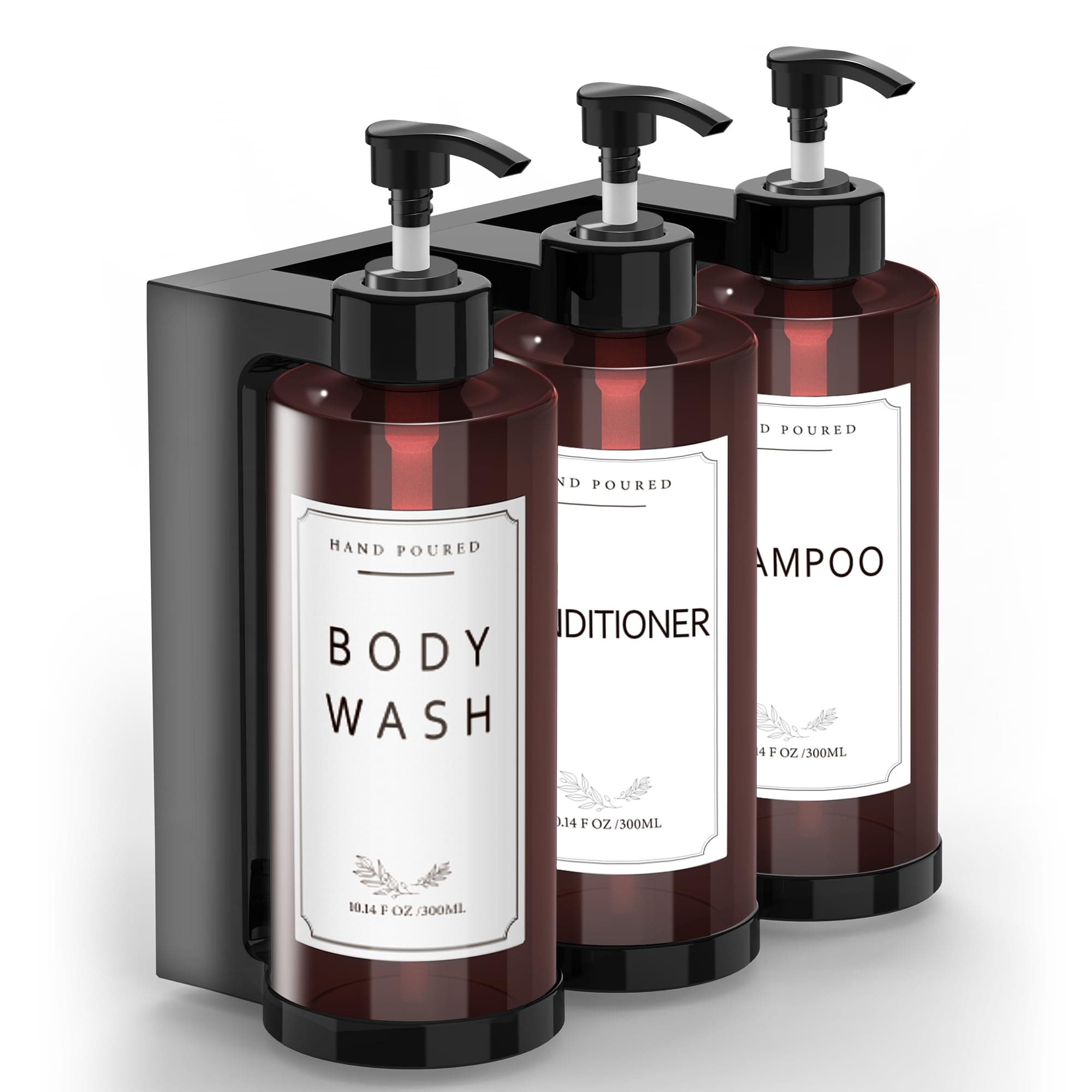 Plastic Soap Dispenser，Wall Mount Shower Pump，No-Drill Wall Mounted Shower Soap Dispenser，Shampoo and Conditioner Dispenser Modern Refillable Shampoo Pump Bottles for Shower Soap