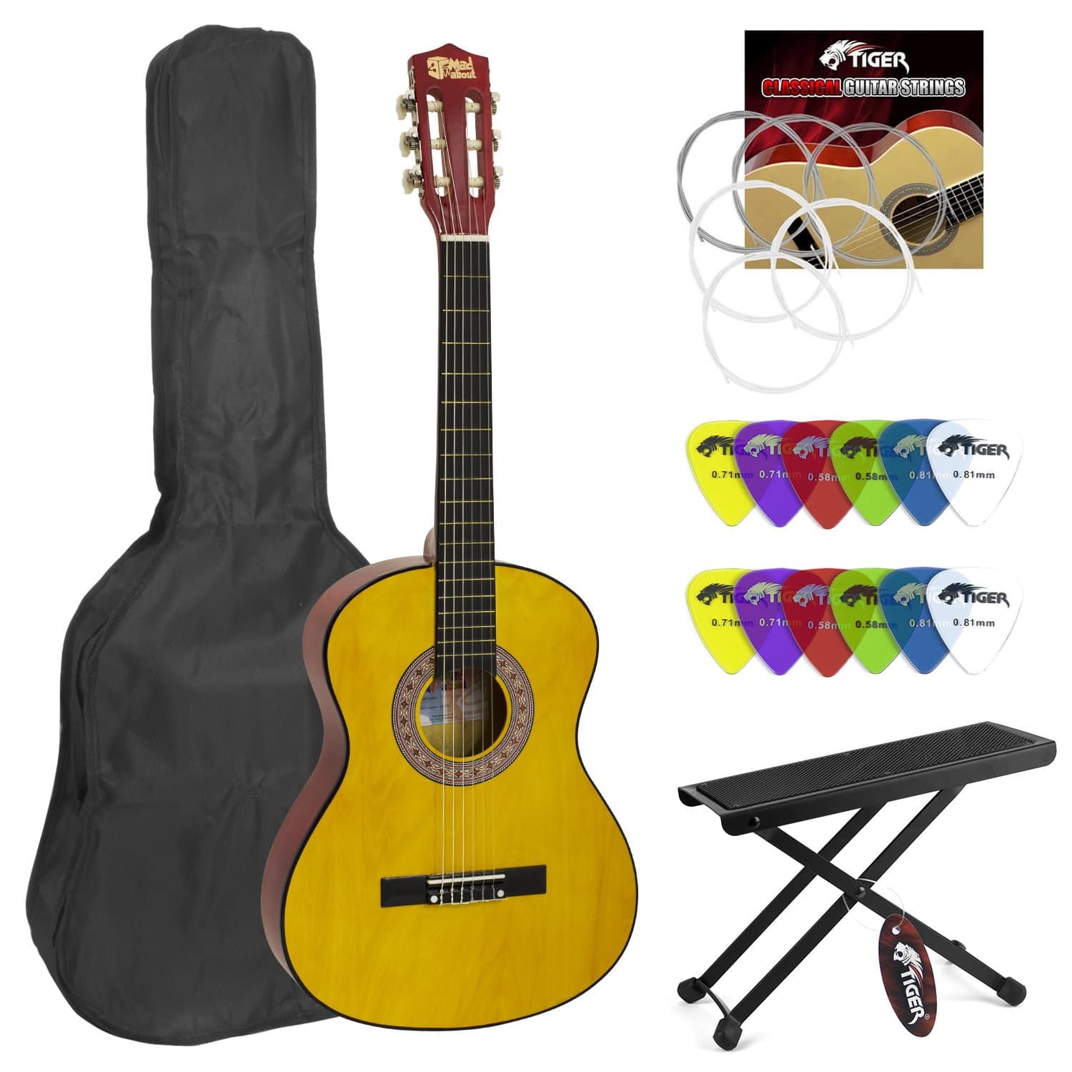 Mad AboutClassical Spanish Guitar for Students - 1/4 Size - Footstool & Plectrums