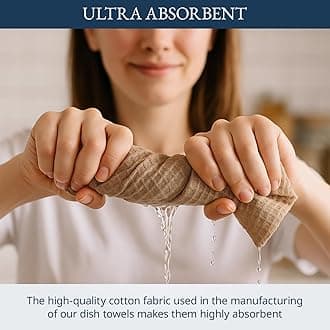 LANE LINEN Kitchen Towels Set - Pack of 6 Cotton Dish Towels for Drying Dishes, 18”x 28”, Kitchen Hand Towels, Tea Towels, Premium Dish Towels for Kitchen, Quick Drying Kitchen Towel Set - Beige