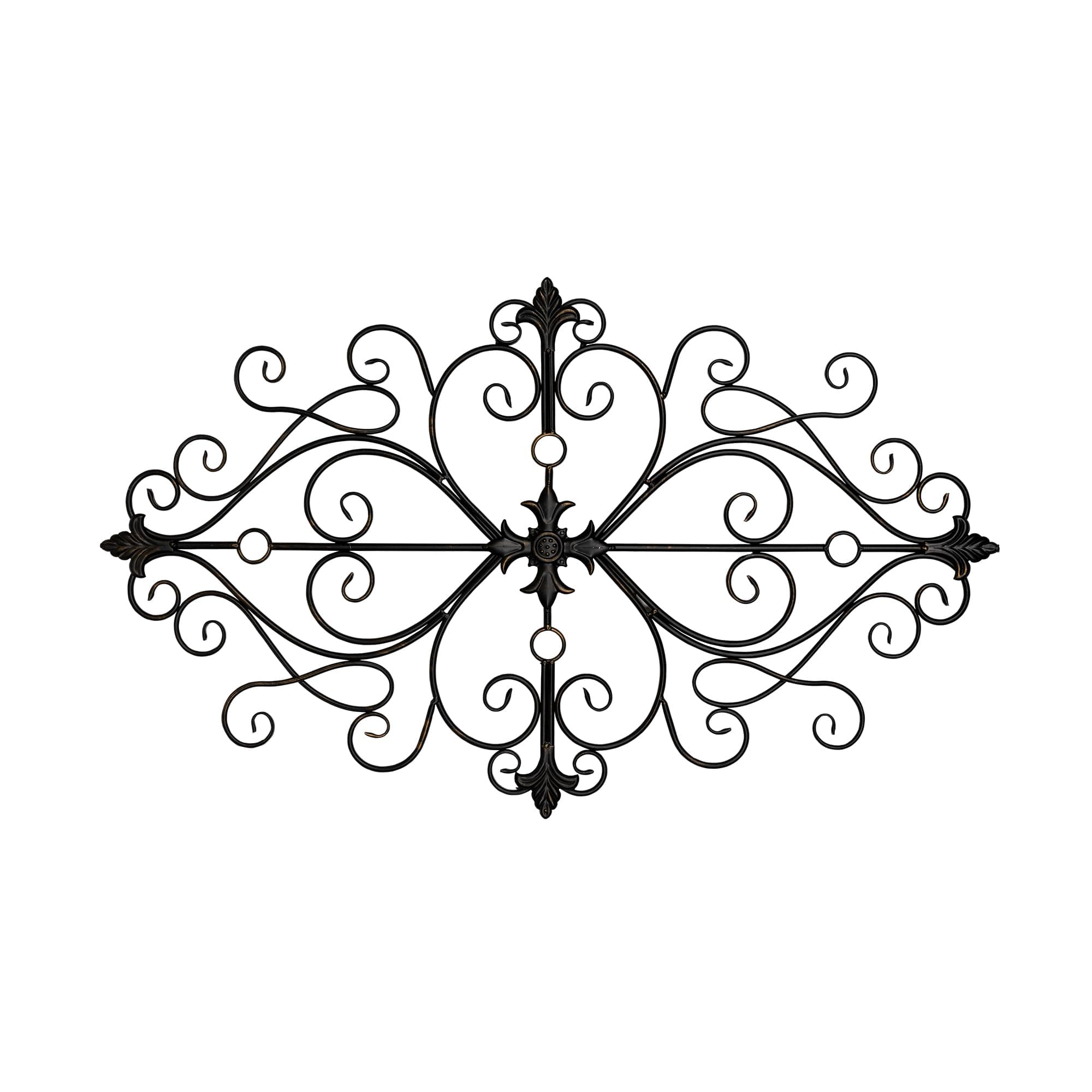 Stratton Home Decor Traditional Black Metal Scroll Wall Decor | Easy to Hang Black Metal Wall Art with Bronze Finish | Wrought Iron Wall Decor Accent Piece for Any Room | 25.00x0.50”x36.00”