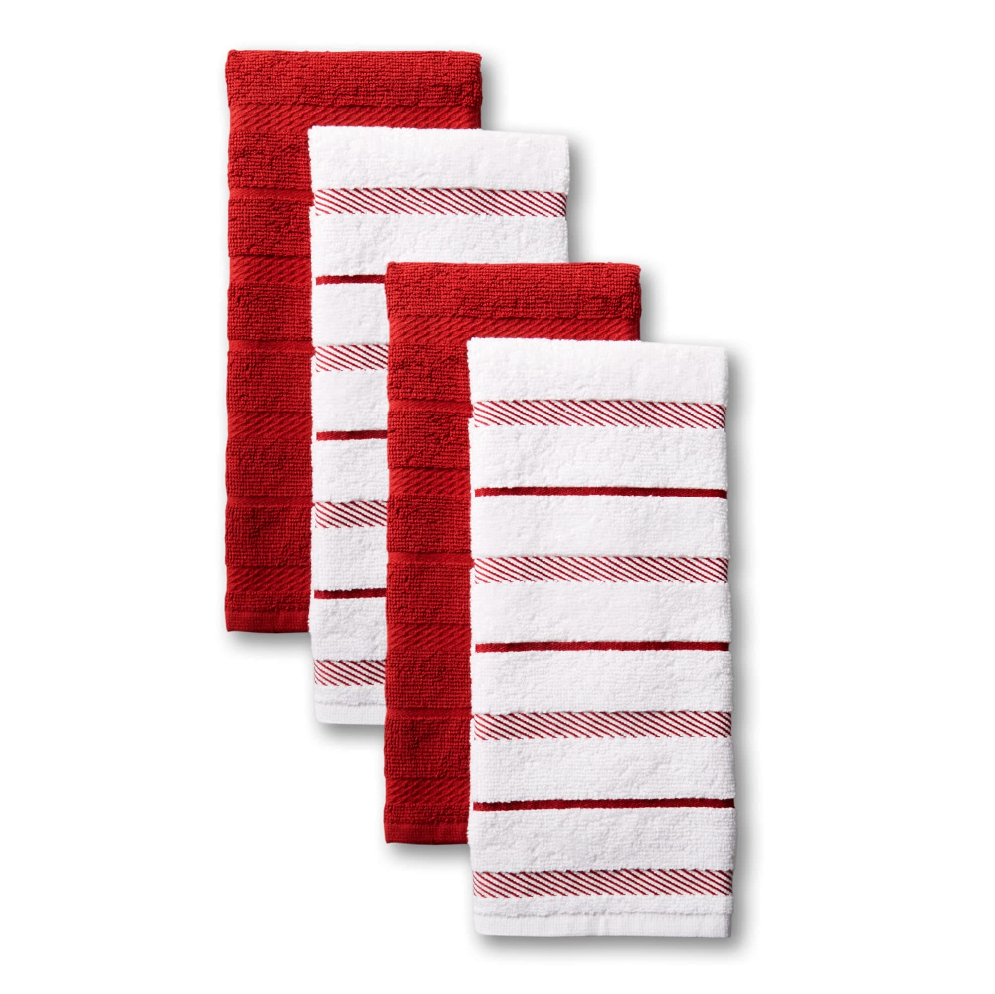 KitchenAid Albany Kitchen Towel 4-Pack Set, Passion Red/White, 16"x26"