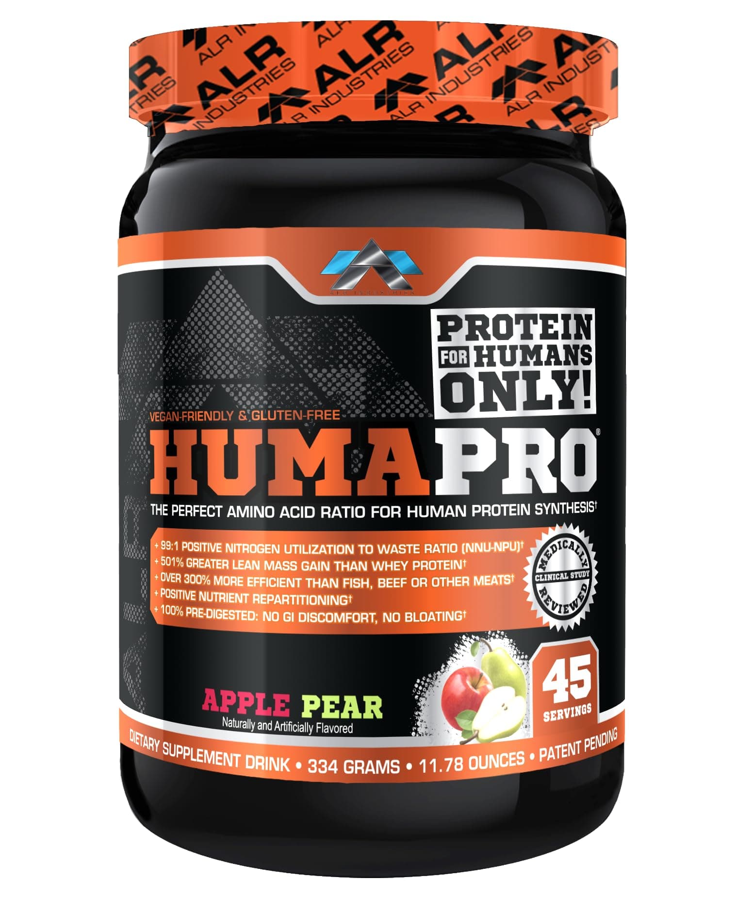 Humapro | Amino Acids Protein Matrix for Humans | 99% Utilization for Lean Muscle | Vegan, Gluten Free | 334g / 45 Servings (Apple Pear)