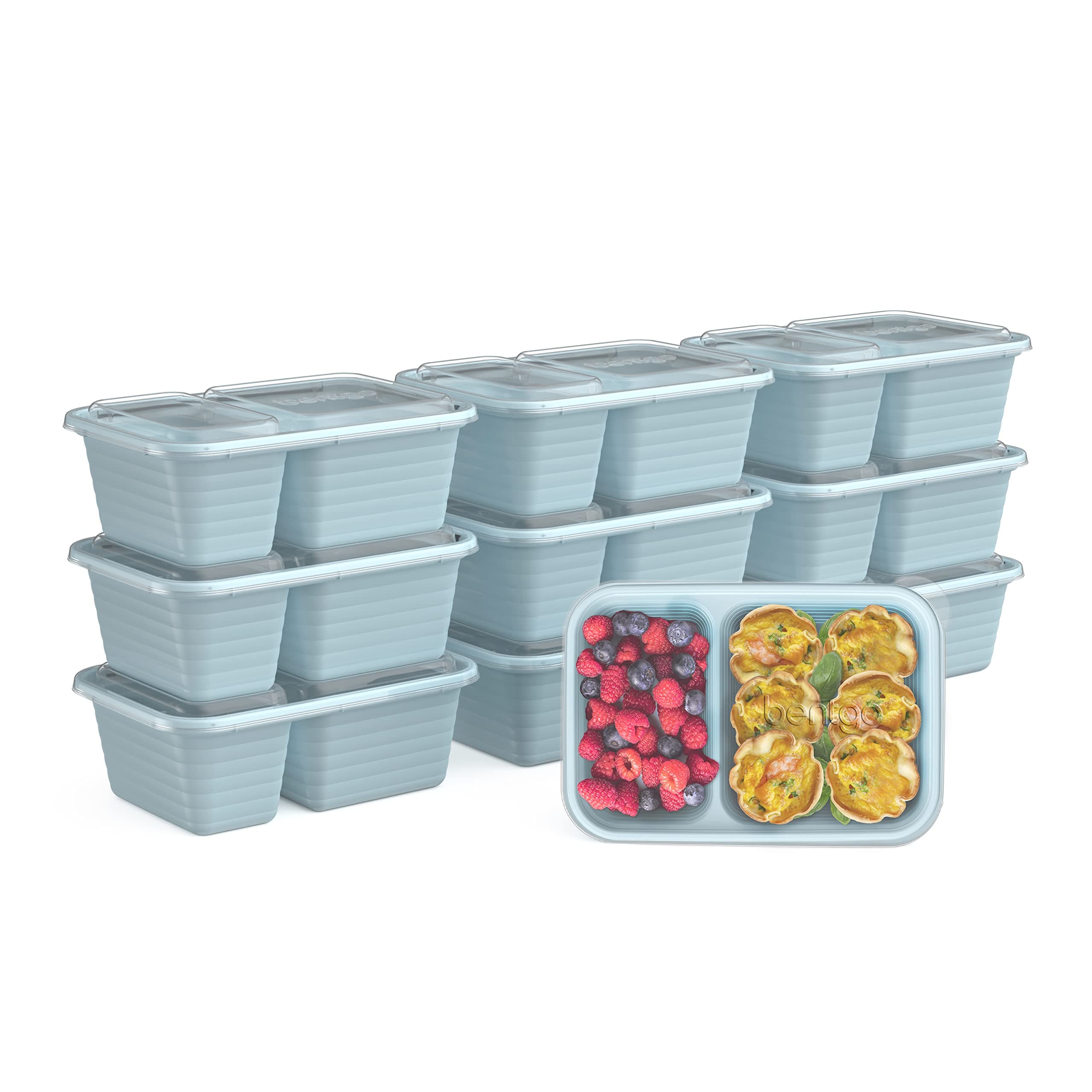 Bentgo Prep - 2-Compartment Snack Containers with Lids - Reusable, Microwaveable, Durable PFAS & BPA-Free, Freezer and Dishwasher-Safe Meal Prep Food Storage - 10 Trays & 10 Lids (Sky)